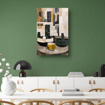 Abstract compositie met vaas en plant canvas
