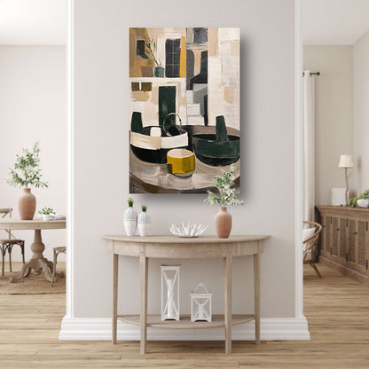 Abstract compositie met vaas en plant canvas