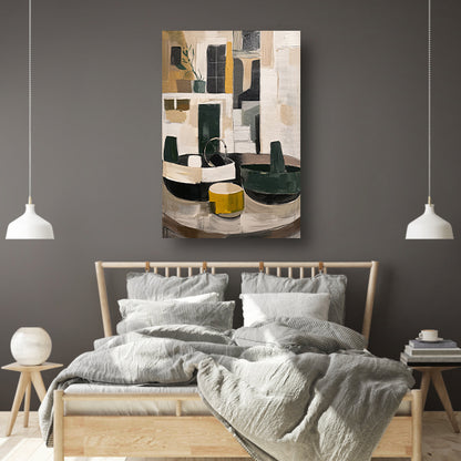 Abstract compositie met vaas en plant canvas