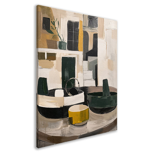 Abstract compositie met vaas en plant canvas