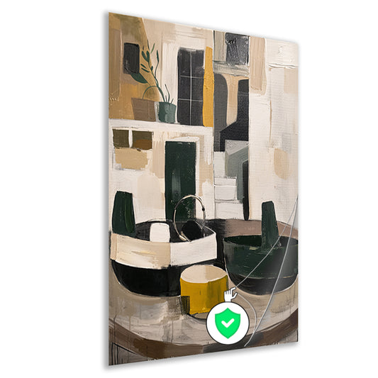 Abstract compositie met vaas en plant poster
