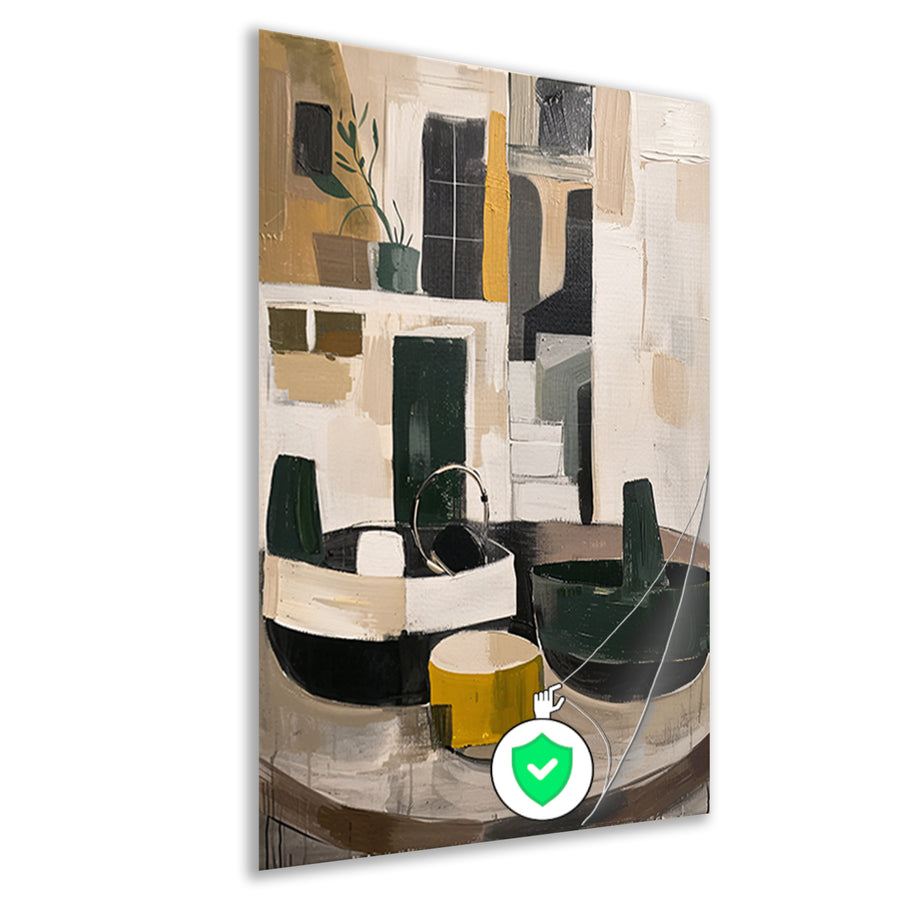 Abstract compositie met vaas en plant poster