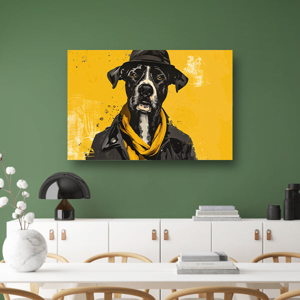 Stijlvolle hond met hoed en sjaal canvas