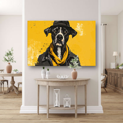 Stijlvolle hond met hoed en sjaal canvas