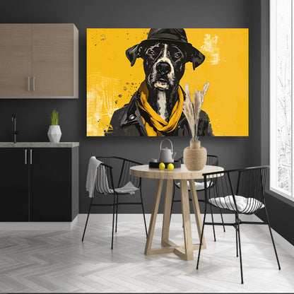 Stijlvolle hond met hoed en sjaal canvas