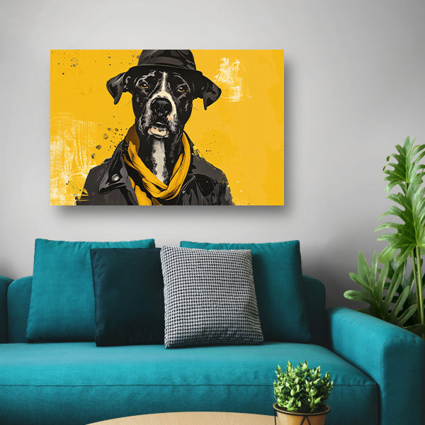 Stijlvolle hond met hoed en sjaal canvas
