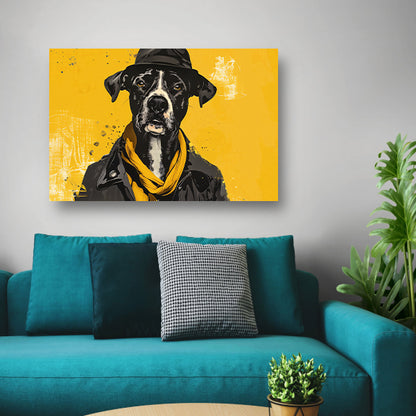 Stijlvolle hond met hoed en sjaal canvas