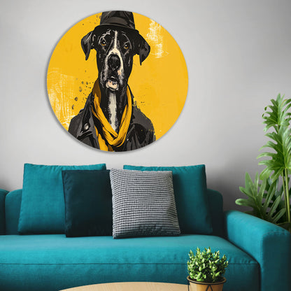 Stijlvolle hond met hoed en sjaal forex muurcirkel