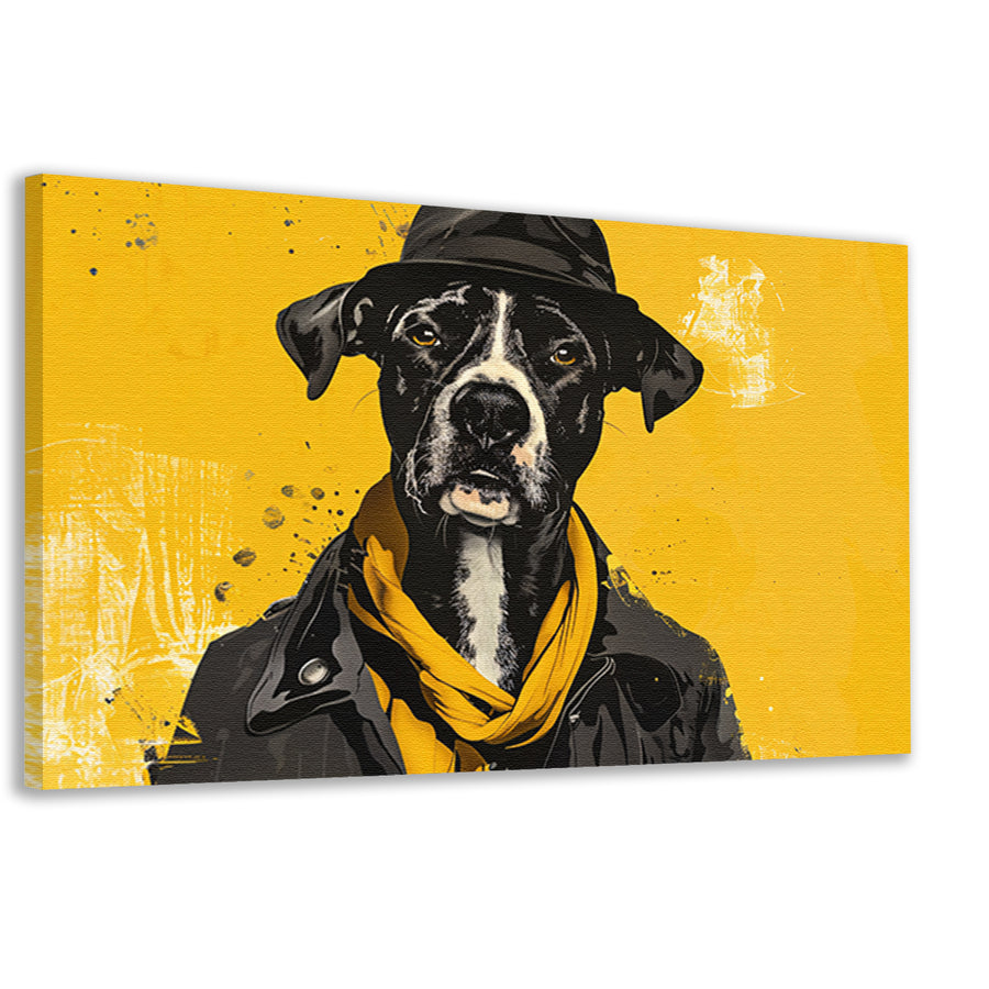 Stijlvolle hond met hoed en sjaal canvas