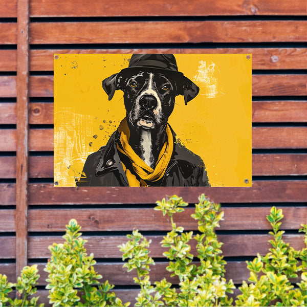 Stijlvolle hond met hoed en sjaal tuinposter