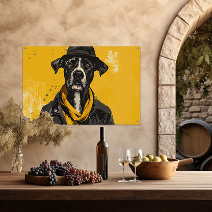 Stijlvolle hond met hoed en sjaal tuinposter
