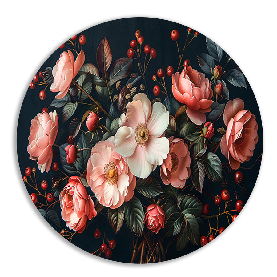 Abstract Bloemen in Roze Tinten aluminium muurcirkel