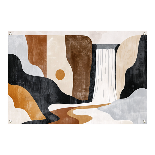Minimalistische Waterval in Aardetinten Abstract tuinposter