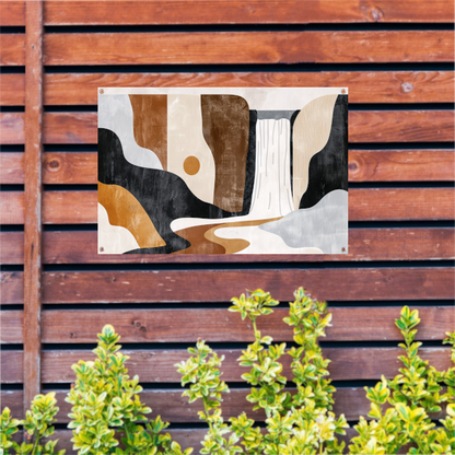 Minimalistische Waterval in Aardetinten Abstract tuinposter