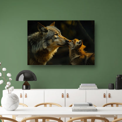 Intiem moment tussen wolven in het bos canvas met baklijst