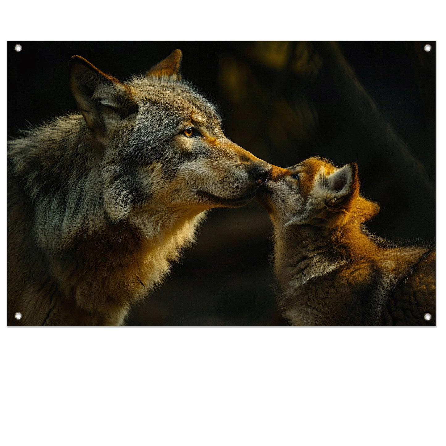 Intiem moment tussen wolven in het bos tuinposter