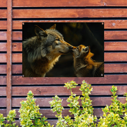 Intiem moment tussen wolven in het bos tuinposter