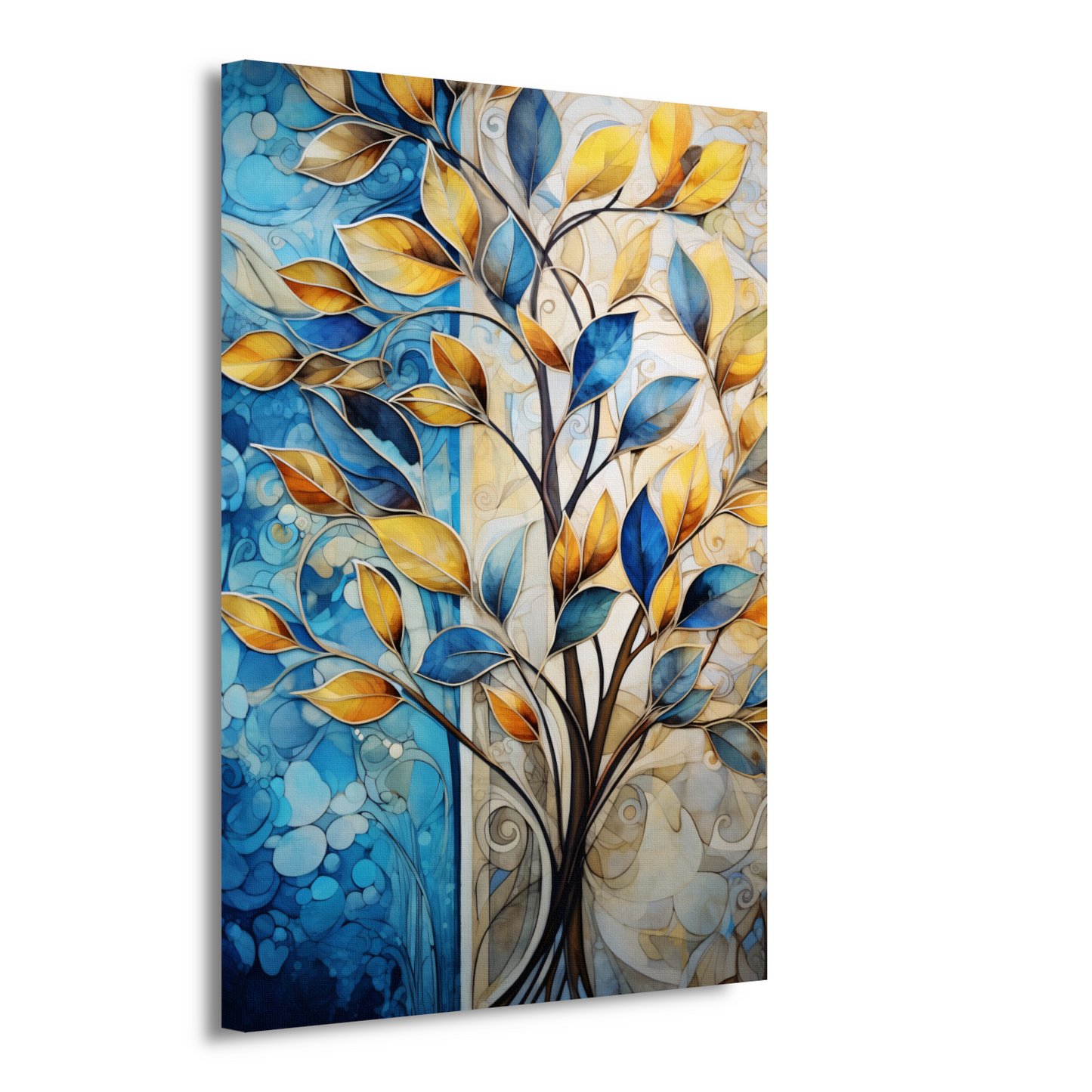 Abstracte Boom in Levendige Blauw en Geeltinten canvas