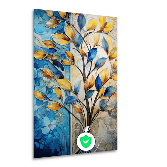 Abstracte Boom in Levendige Blauw en Geeltinten poster