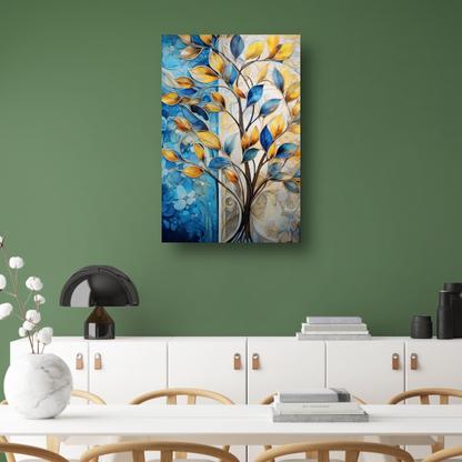 Abstracte Boom in Levendige Blauw en Geeltinten canvas