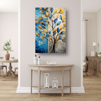 Abstracte Boom in Levendige Blauw en Geeltinten canvas