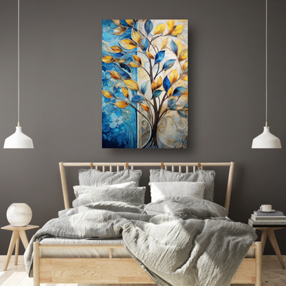 Abstracte Boom in Levendige Blauw en Geeltinten poster