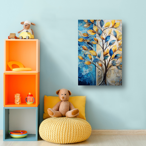 Abstracte Boom in Levendige Blauw en Geeltinten canvas