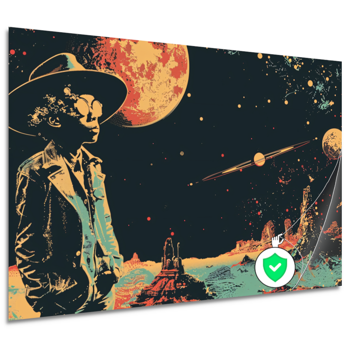Astronaut in Ruimte met Rode Planetaire Achtergrond poster