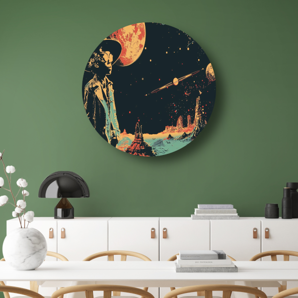 Astronaut in Ruimte met Rode Planetaire Achtergrond aluminium muurcirkel