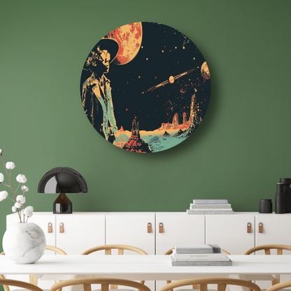 Astronaut in Ruimte met Rode Planetaire Achtergrond aluminium muurcirkel