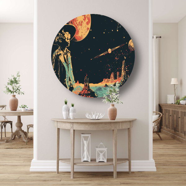 Astronaut in Ruimte met Rode Planetaire Achtergrond aluminium muurcirkel