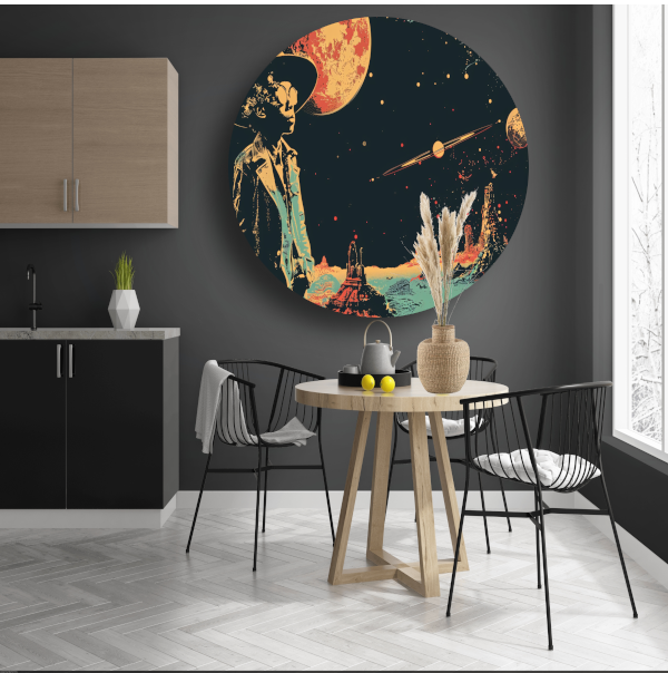 Astronaut in Ruimte met Rode Planetaire Achtergrond aluminium muurcirkel
