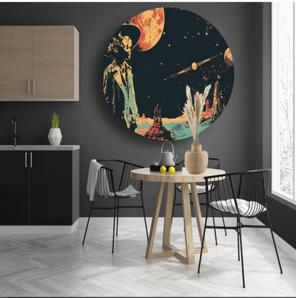 Astronaut in Ruimte met Rode Planetaire Achtergrond aluminium muurcirkel