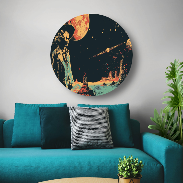 Astronaut in Ruimte met Rode Planetaire Achtergrond aluminium muurcirkel