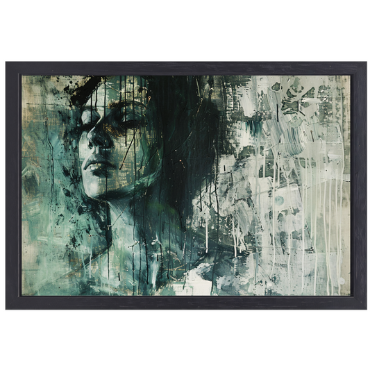 Abstracte weergave van een vrouw in contemplatie canvas met baklijst