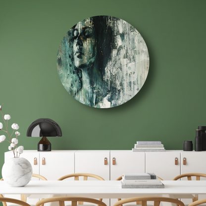 Abstracte weergave van een vrouw in contemplatie aluminium muurcirkel