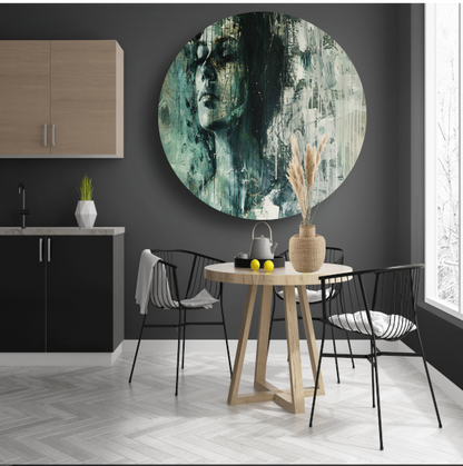 Abstracte weergave van een vrouw in contemplatie aluminium muurcirkel