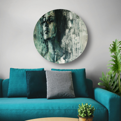 Abstracte weergave van een vrouw in contemplatie aluminium muurcirkel