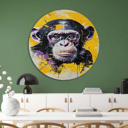 Kleurrijk popart schilderij van een aap aluminium muurcirkel
