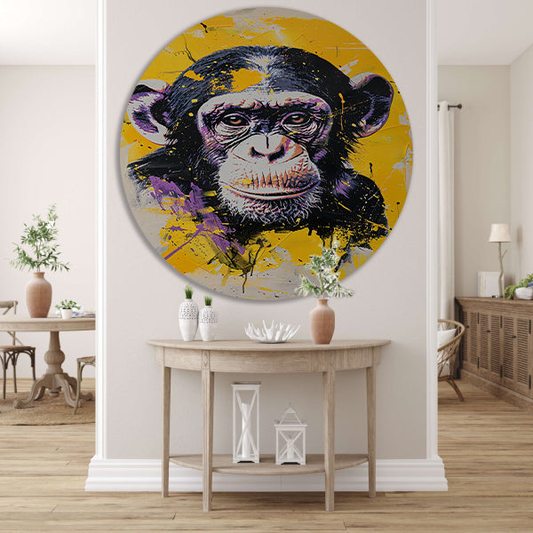 Kleurrijk popart schilderij van een aap aluminium muurcirkel