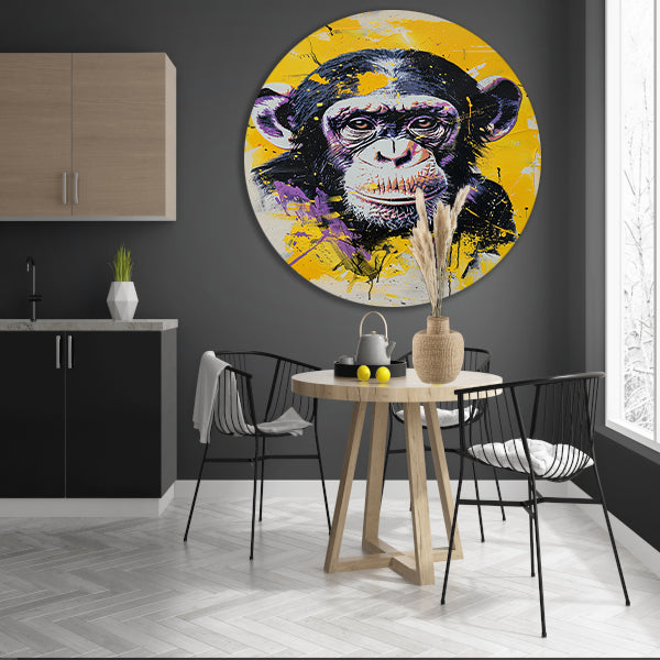 Kleurrijk popart schilderij van een aap aluminium muurcirkel