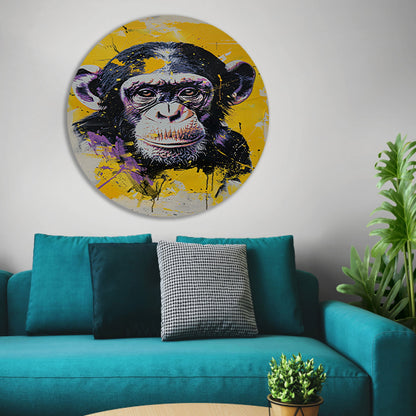 Kleurrijk popart schilderij van een aap aluminium muurcirkel