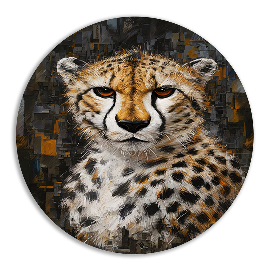 Abstracte Cheetah in Stedelijk Landschap forex muurcirkel