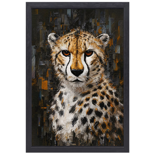 Abstracte Cheetah in Stedelijk Landschap canvas met baklijst