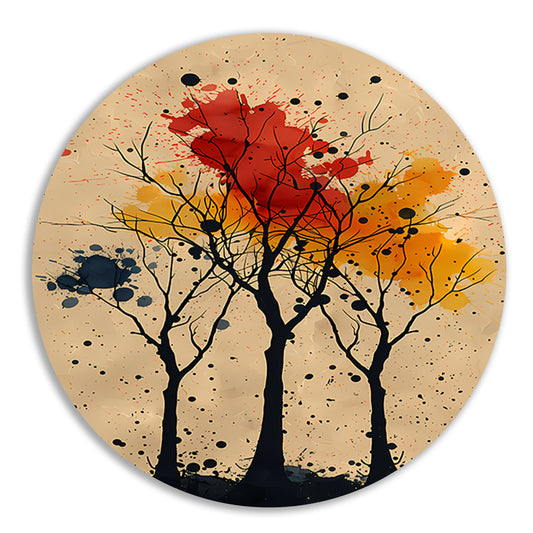 Abstract Bomen in Herfstkleuren met Verfspatten aluminium muurcirkel