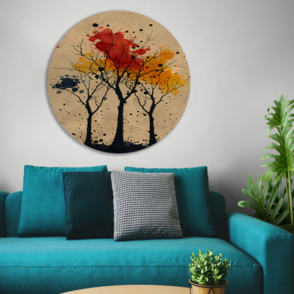 Abstract Bomen in Herfstkleuren met Verfspatten aluminium muurcirkel