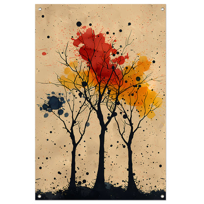 Abstract Bomen in Herfstkleuren met Verfspatten tuinposter