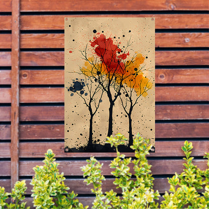 Abstract Bomen in Herfstkleuren met Verfspatten tuinposter