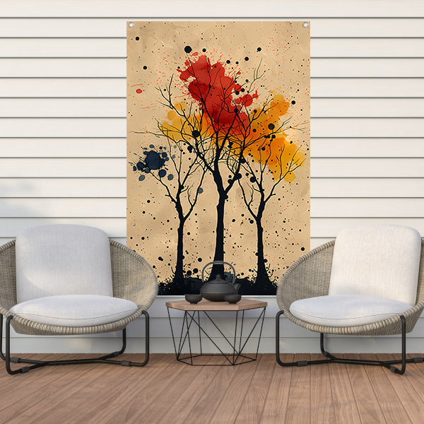 Abstract Bomen in Herfstkleuren met Verfspatten tuinposter