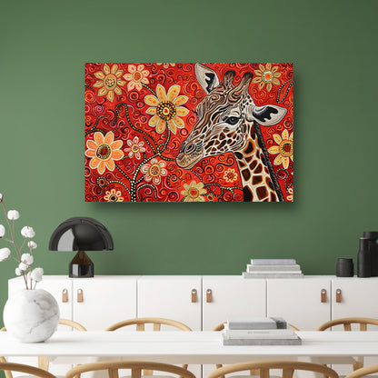 Abstracte Giraffe met Bloemen in Kleurrijk Ontwerp canvas met baklijst